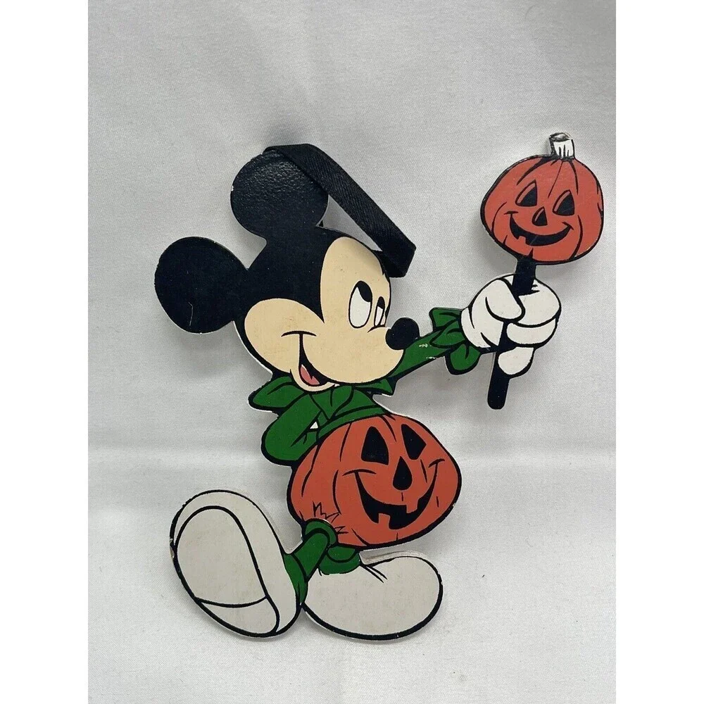 Vintage Walt Disney Co HALLOWEEN 2 MICKEY MOUSE 6” Wooden Ornament 1987 RARE